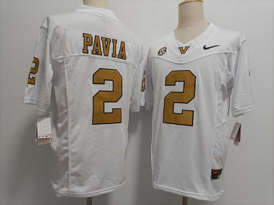Mens Vanderbilt Commodores #2 Diego Pavia White Gold FUSE College Football Jersey->vanderbilt commodores->NCAA Jersey